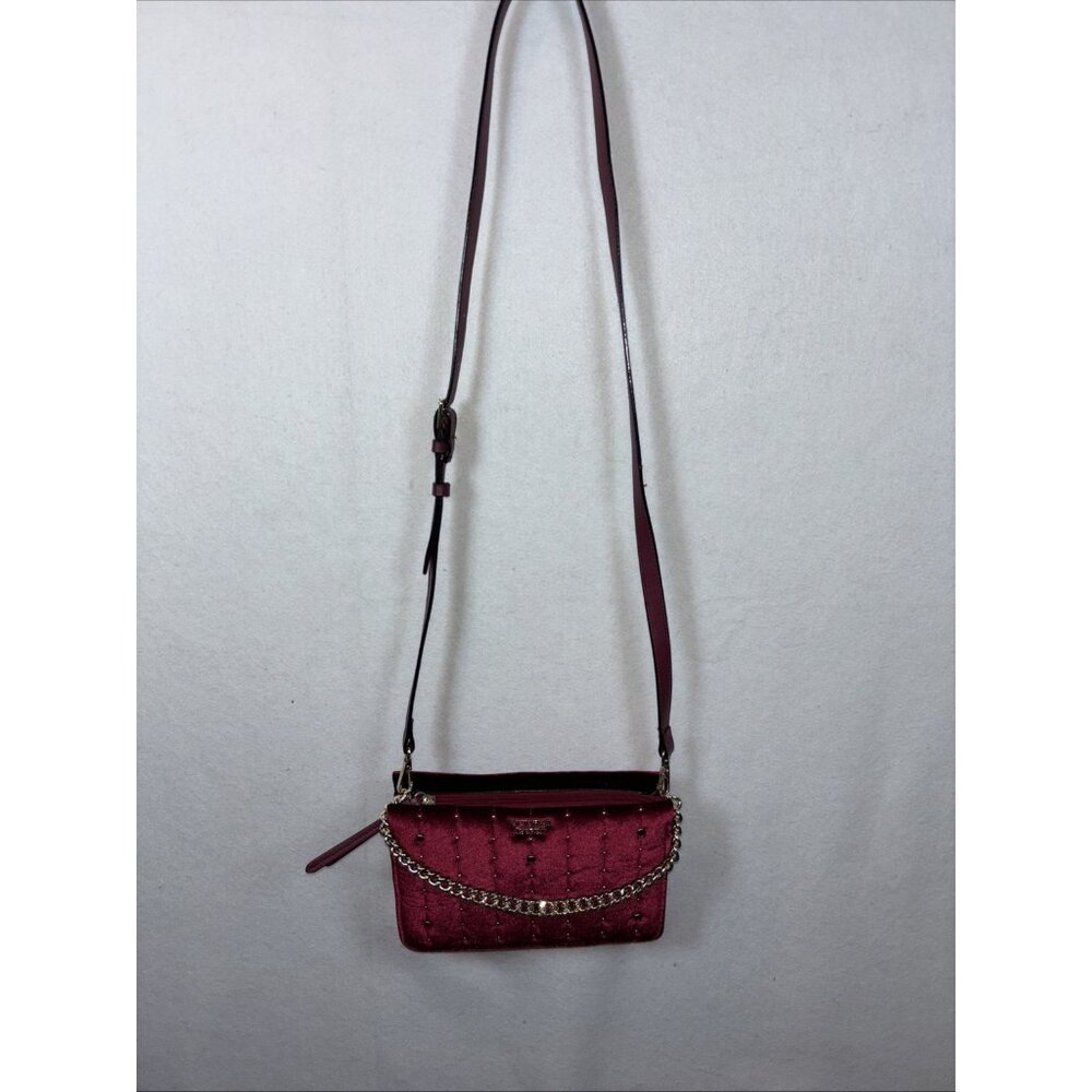 Victoria’s Secret Velvet Bond Street Shoulder Bag Cranberry Gold tone Chain Stud